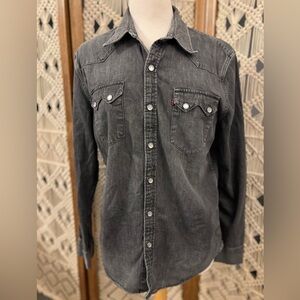 Levi's Men’s Black Mineral Wash Button Down Snap Front Western Shirt